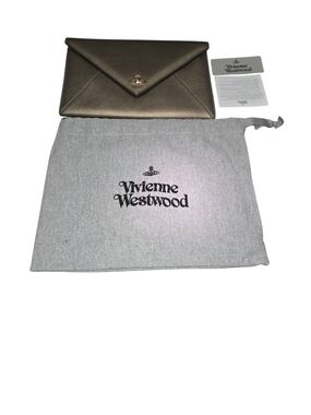 Vivienne Westwood Metallic Bronze Envelope Clutch with Orb Hardware